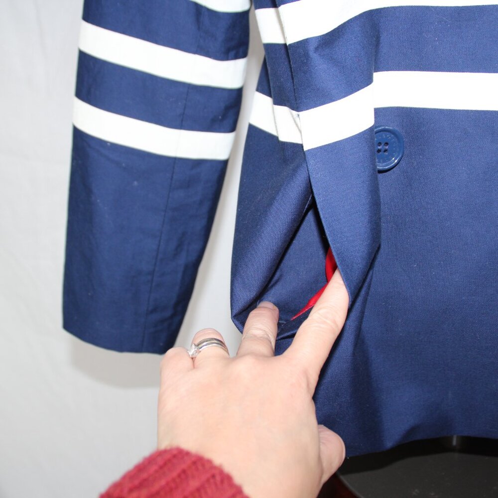 Talbots Petite Breton Nautical Navy White Stripe Peacoat Blazer Jacket Sz Large - Picture 5 of 12